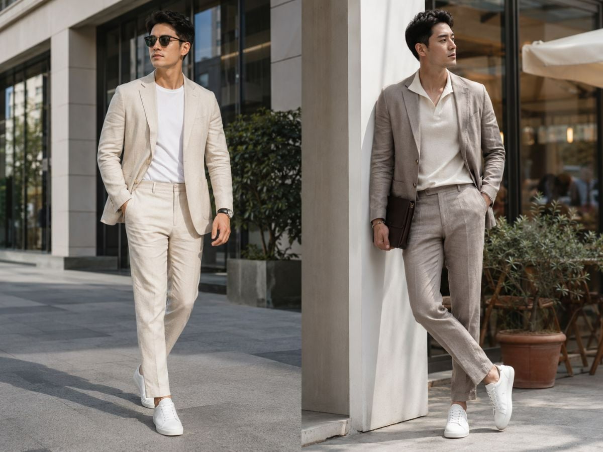 Outfit mùa hè với suit linen