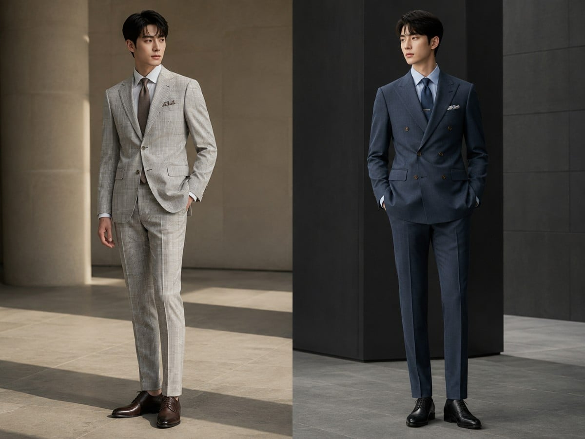 Nam dáng gầy chọn form ôm nhẹ, suit hai khàng khuy