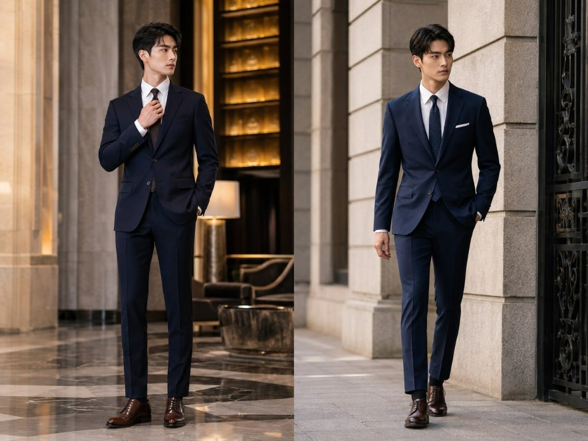Outfit suit với áo sơ mi trắng
