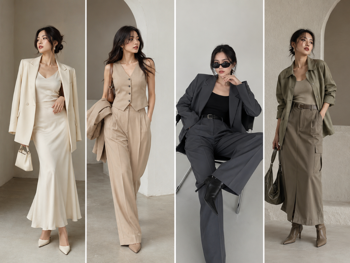 Outfit với gam màu trung tính cho nữ