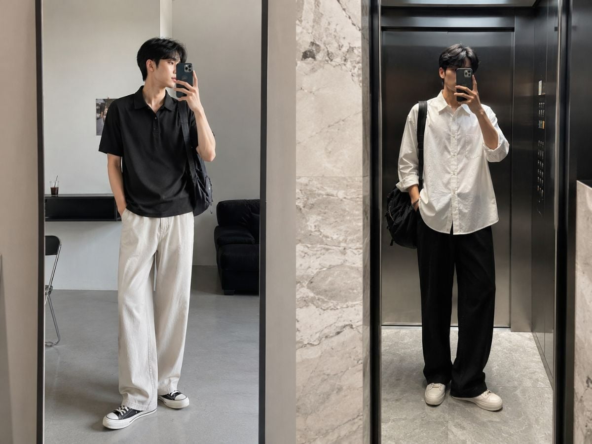 Chụp OOTD qua gương với bố cục toàn thân