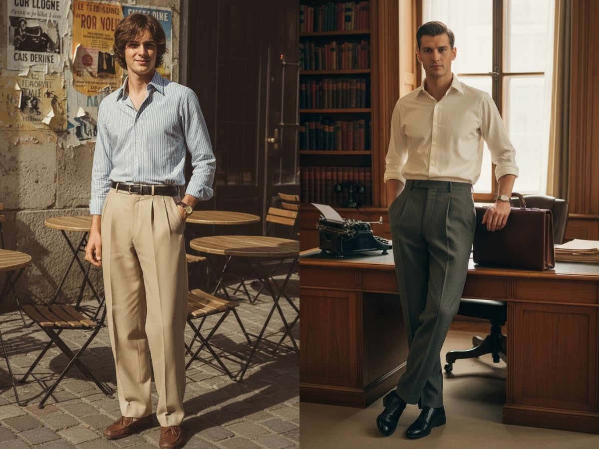 Phối áo sơ mi và quần tây ống suông phong cách retro