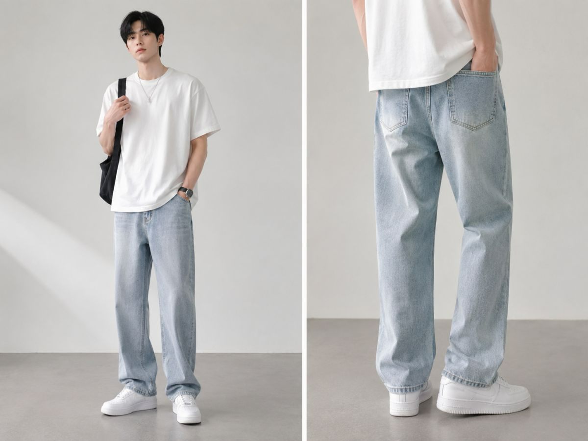 Phối áo thun rộng mang giày sneaker