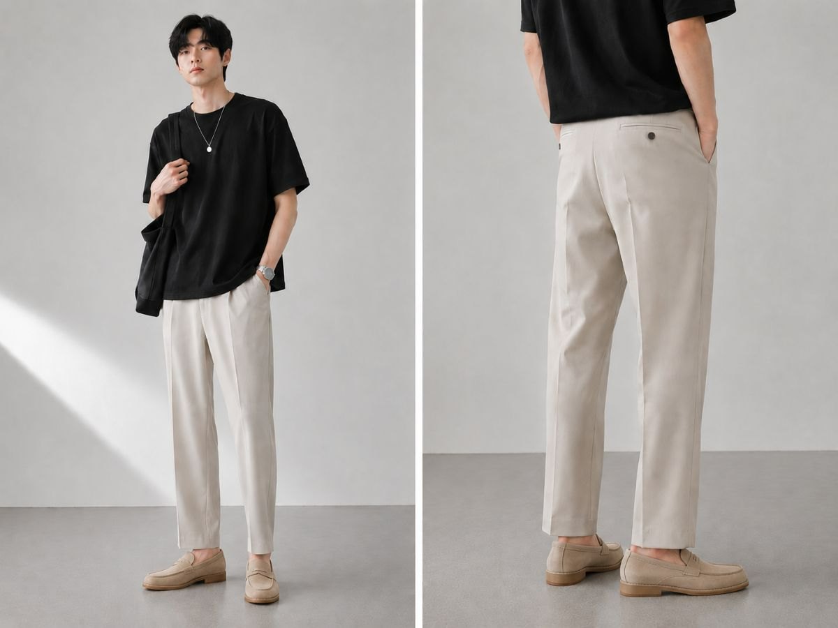 Phối áo thun rộng mang giày loafer