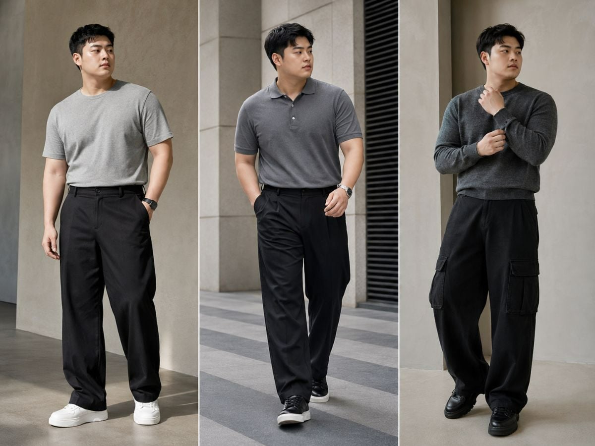 Phối áo xám và quần baggy đen