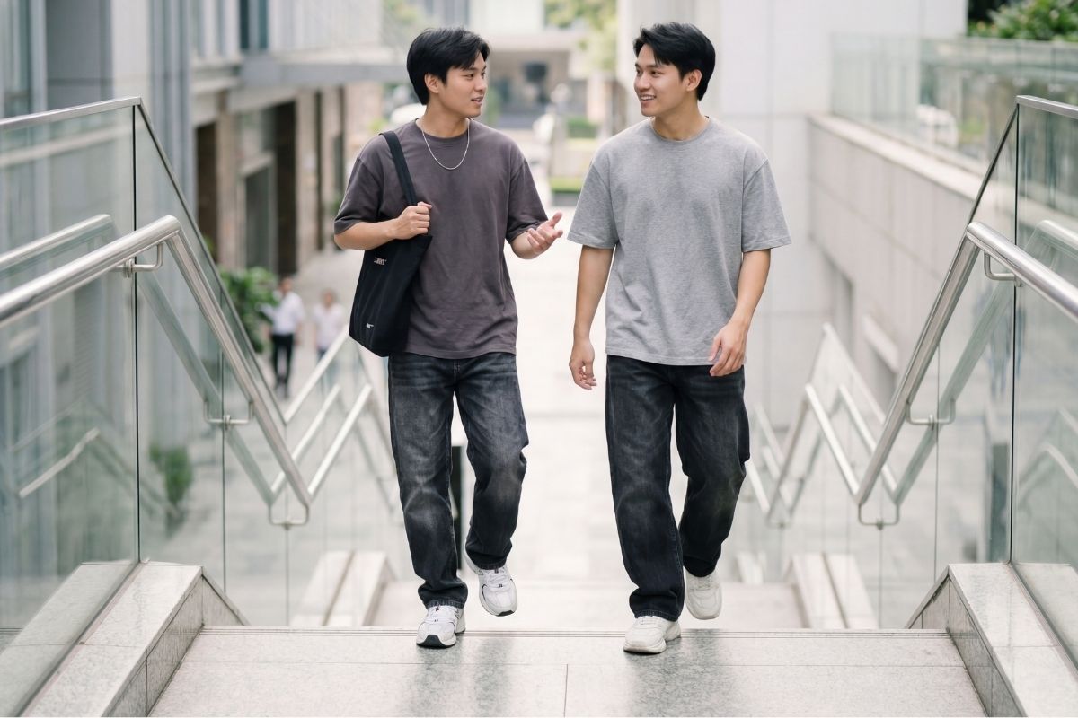 Phối đồ baggy jeans với áo thun