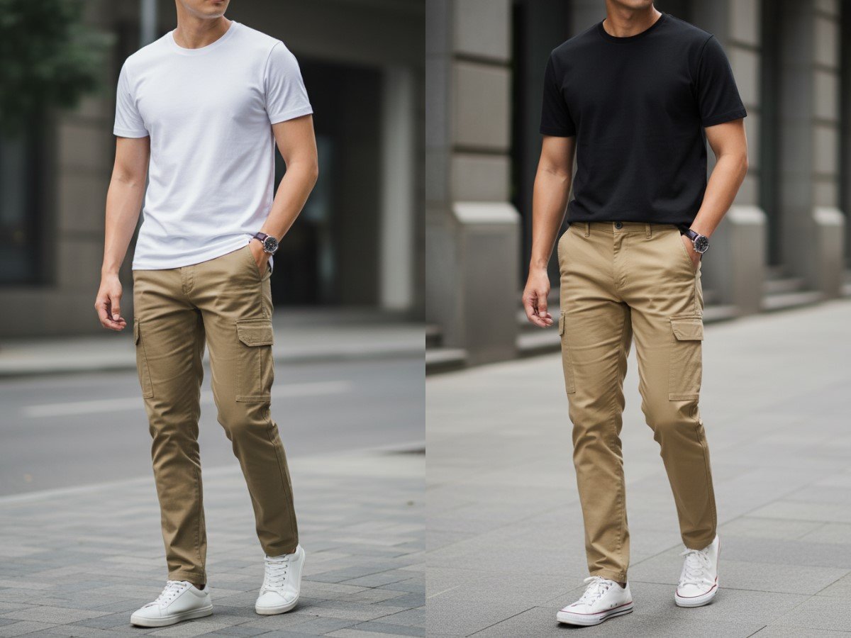 Phối đồ basic với quần cargo