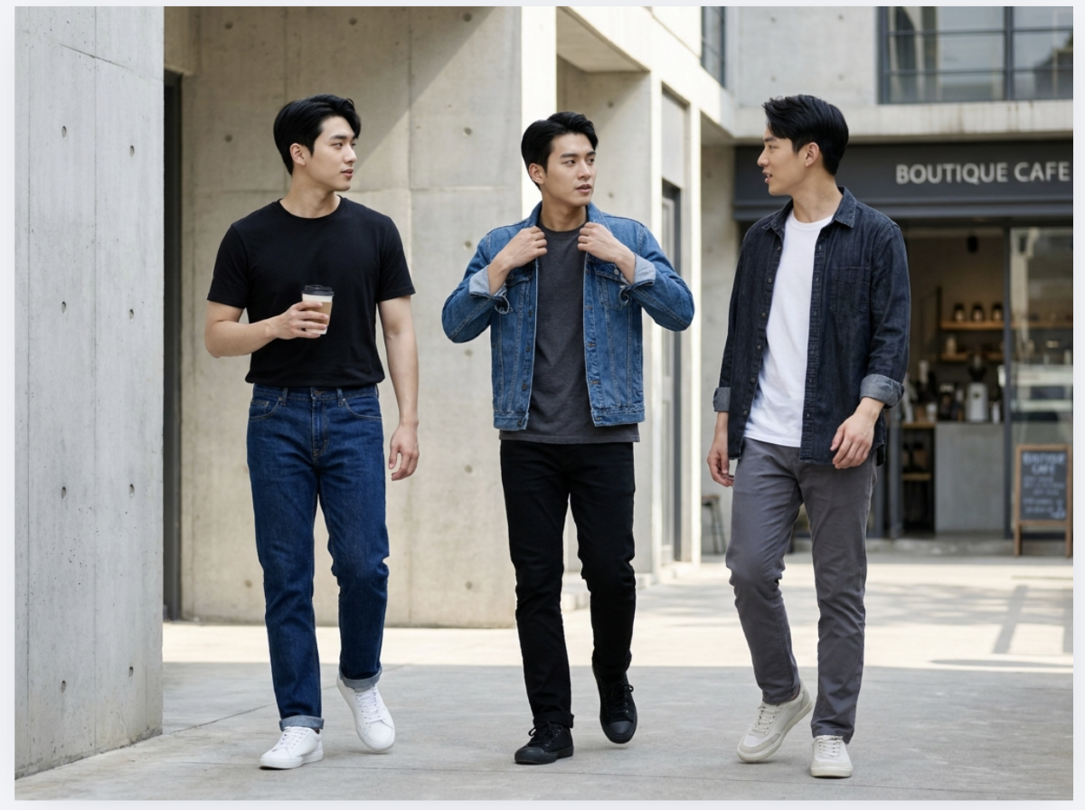 Phối màu đen, xám, xanh denim