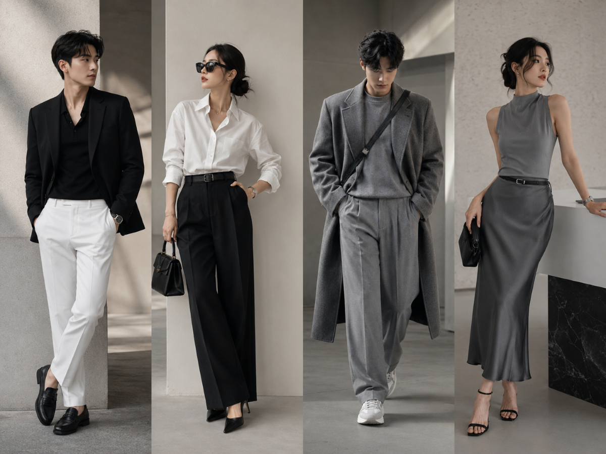 Phối màu trắng đen xám