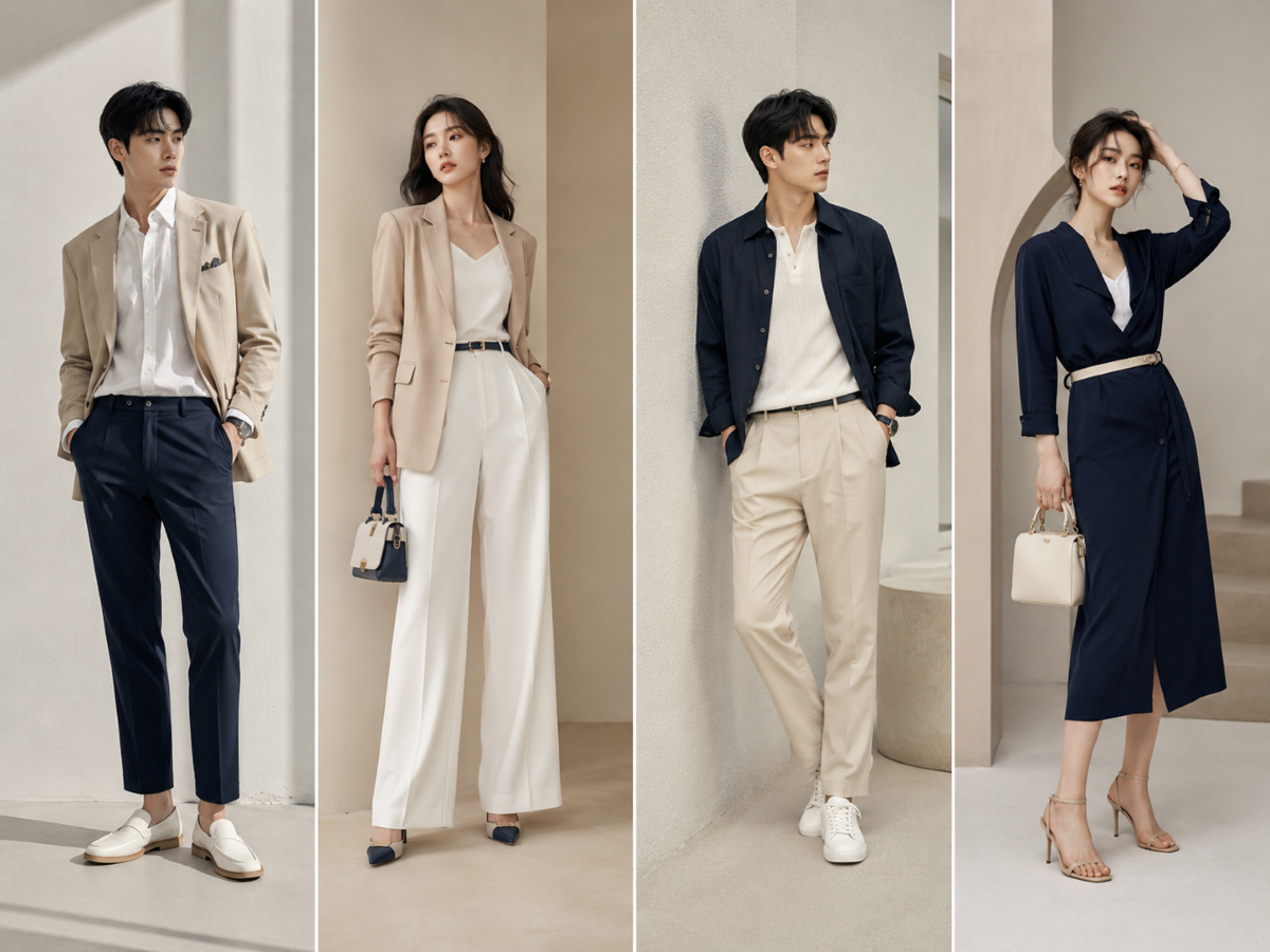 Phối màu trắng navy, be