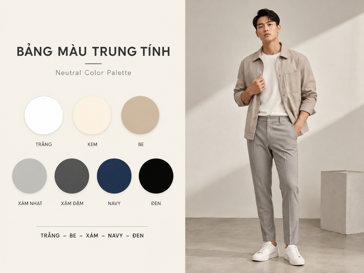 Phối màu trung tính giúp outfit gọn gàng