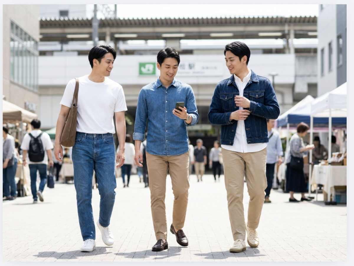 Phối màu xanh denim, trắng, nâu