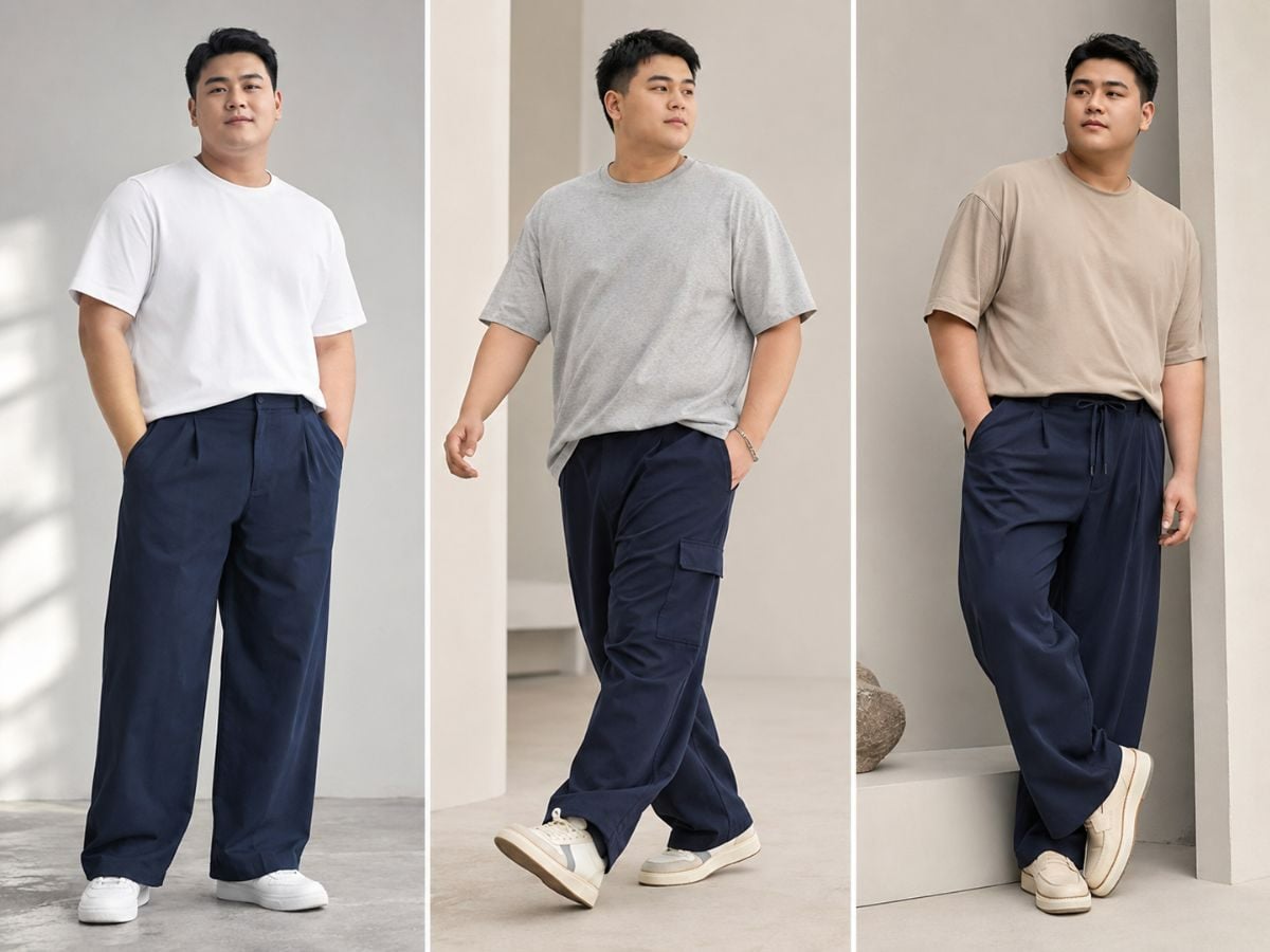 Quần baggy xanh navy và áo thun