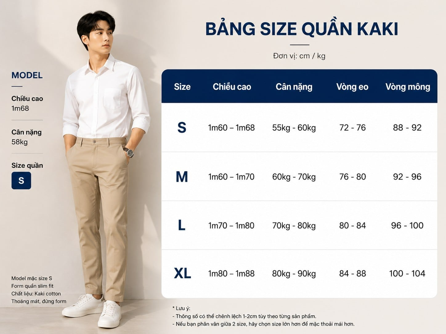 Quần kaki size S