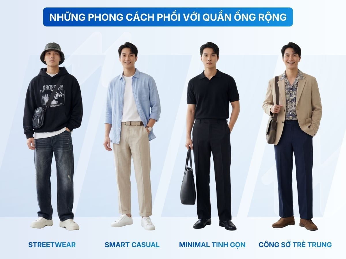 Quần ống rộng phối đa dạng phong cách