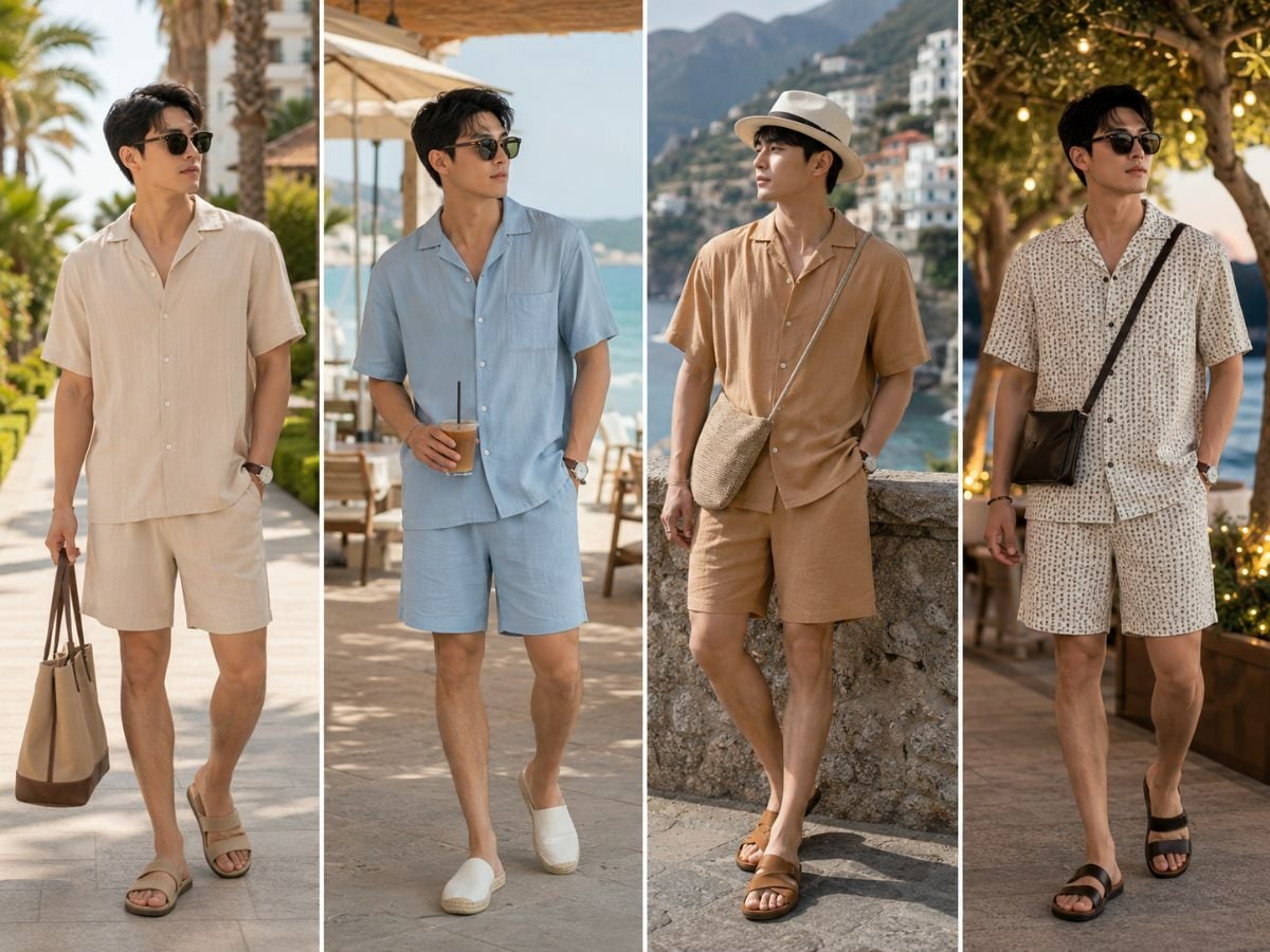 Set áo sơ mi và quần đùi rayon