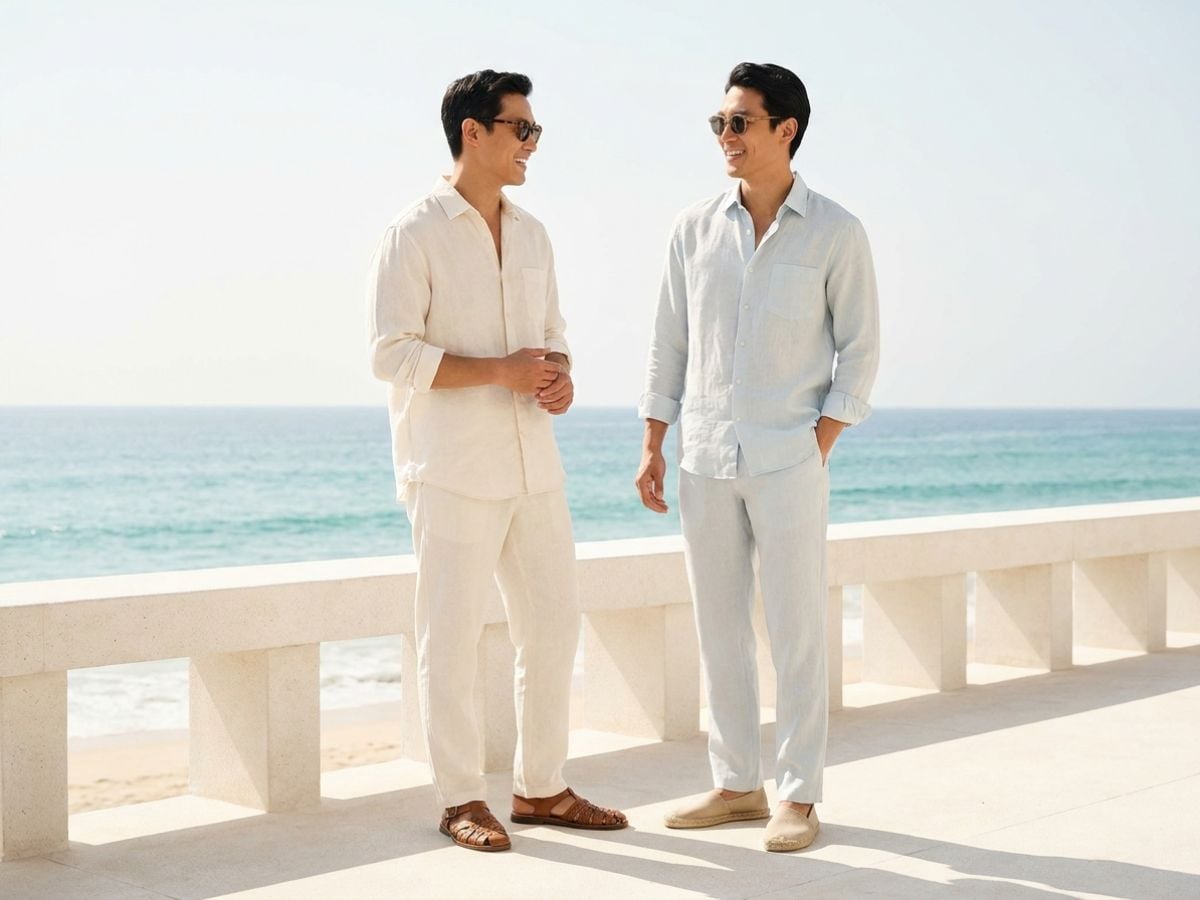 Set linen đồng màu mang lại vẻ ngoài tinh tế, cao ráo hơn