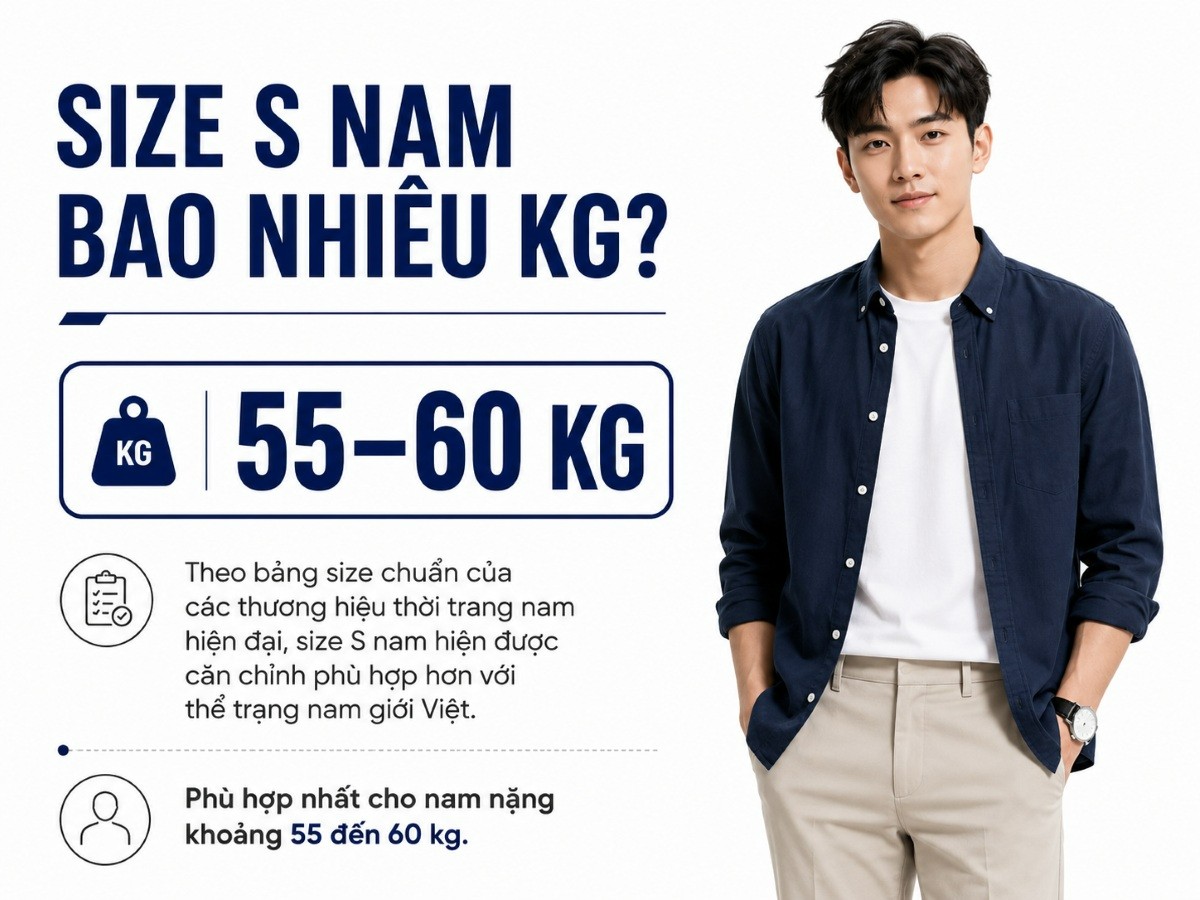 Nam size S là bao nhiêu kg
