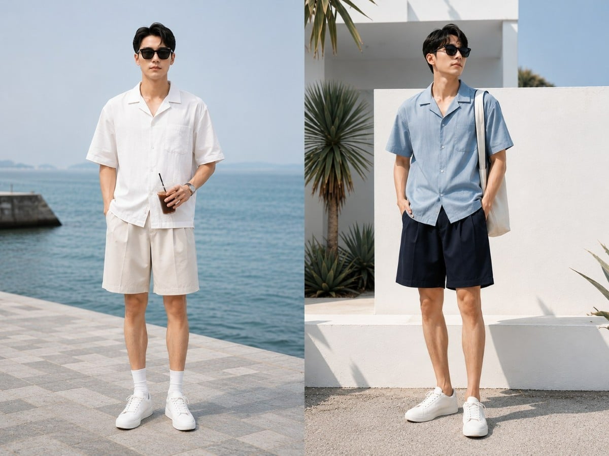Sơ mi Cuban phối quần short xếp ly mang vẻ cổ điển, thanh lịch