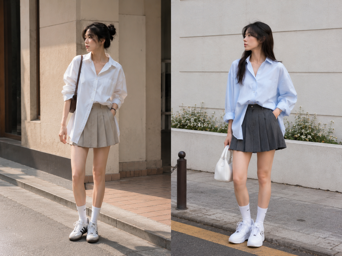 Sơ mi oversize phối chân váy