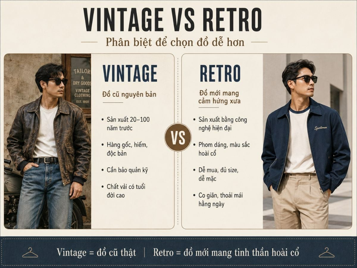 So sánh vintage và retro