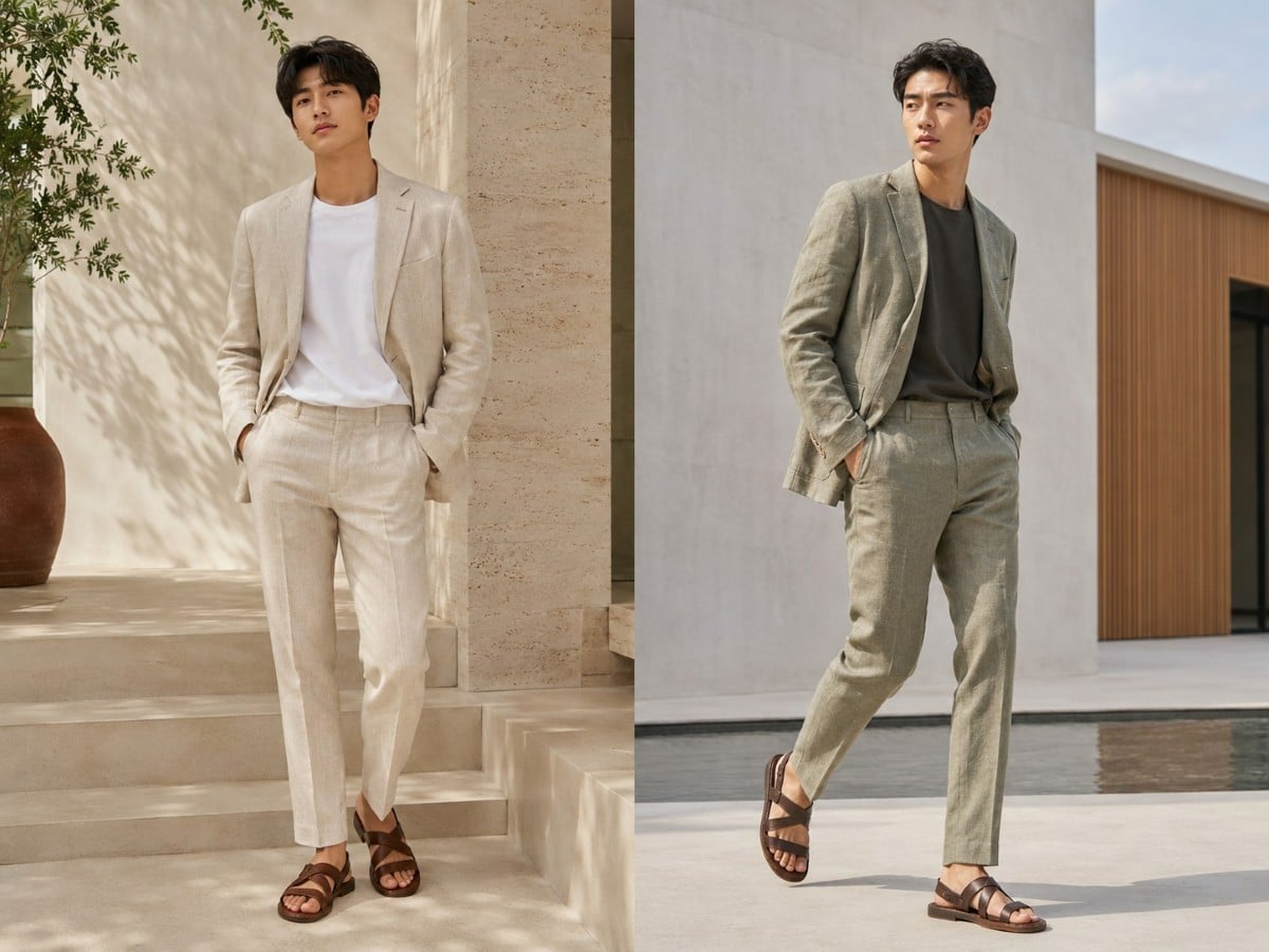 Suit linen phối áo thun