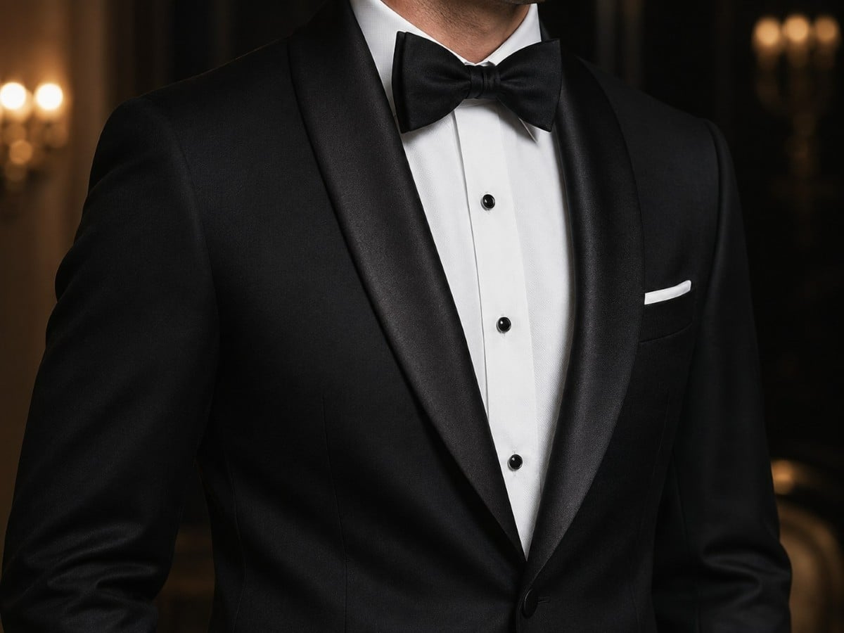 Suit ve cổ sam có đường cong chạy liền mạch từ cổ xuống thân áo