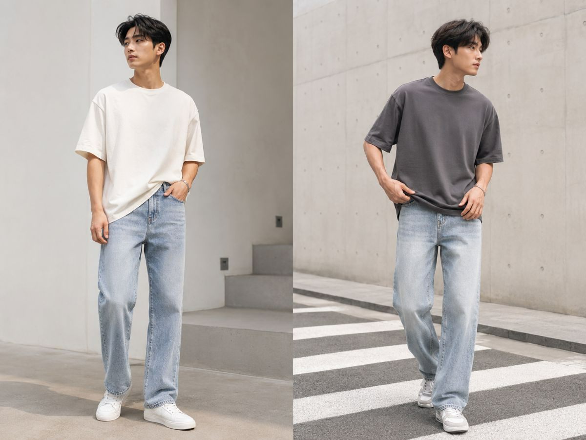Áo thun loose fit phối quần jean ống suông
