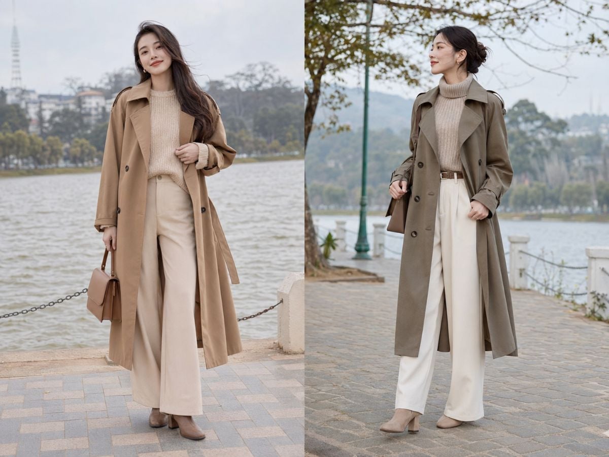 Trench coat dáng dài mang đến vẻ ngoài cổ điển, thanh lịch