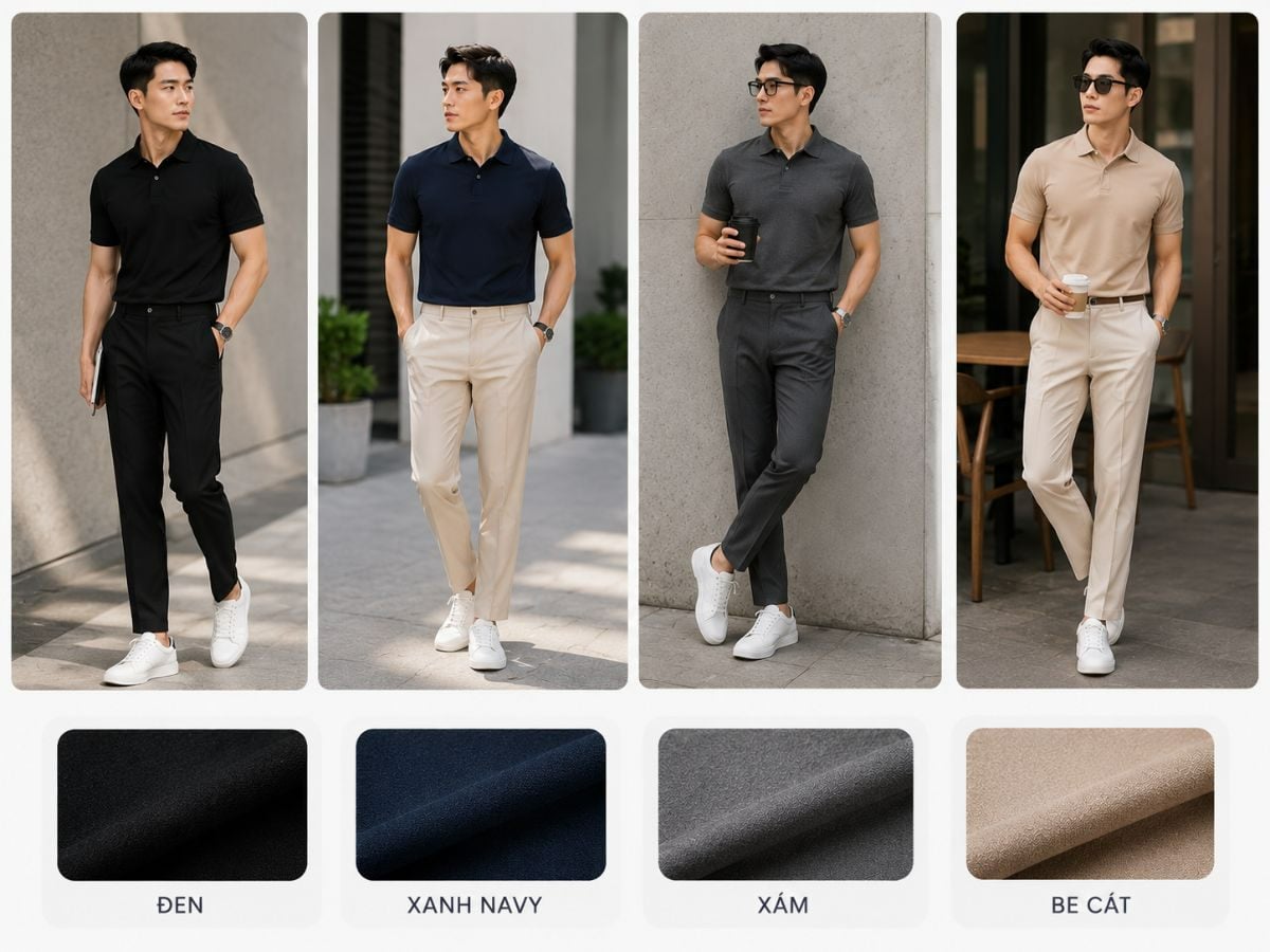 Bảng màu trung tính giúp outfit slim fit dễ phối và bền mắt
