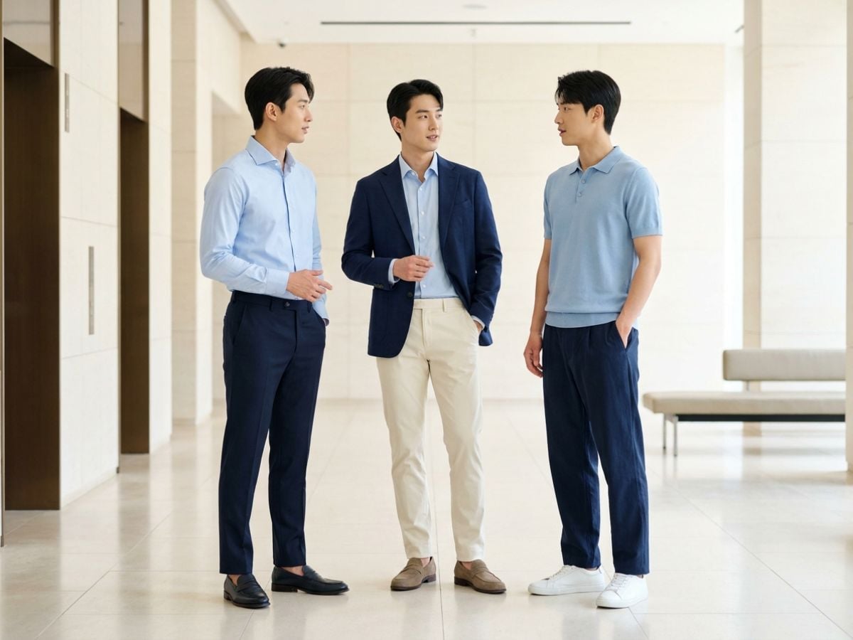 Xanh dương nhạt phối navy giúp tổng thể trưởng thành hơn
