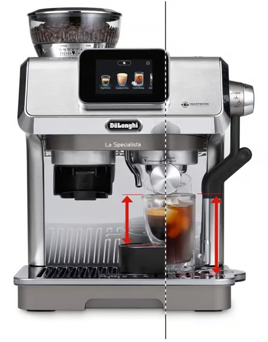 Cốc cao hay thấp, đó không phải là vấn đề với máy pha cà phê thông minh Delonghi EC9455.M La Specialista Touch Metal