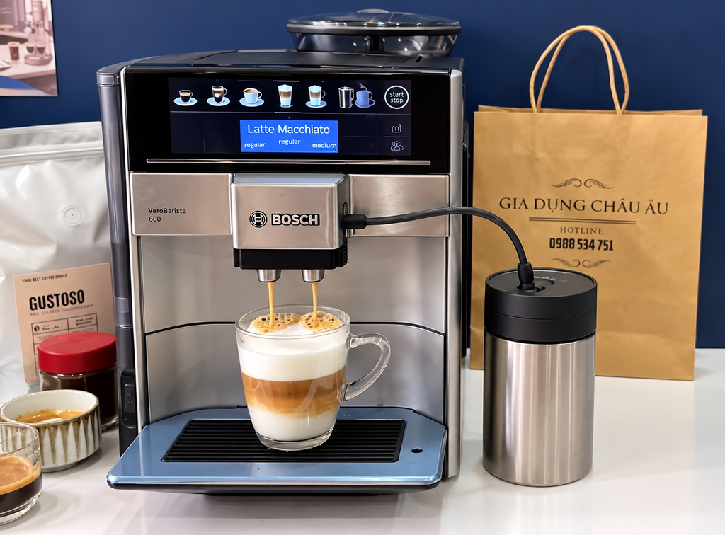 Pha Latte Macchiato với máy pha cà phê Bosch TIS 65621 RW