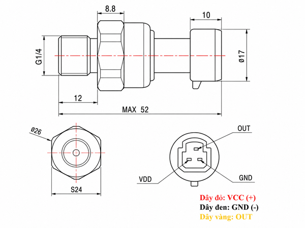 Cảm biến áp suất 0-1 MPa đầu ra 0.5-4.5VDC