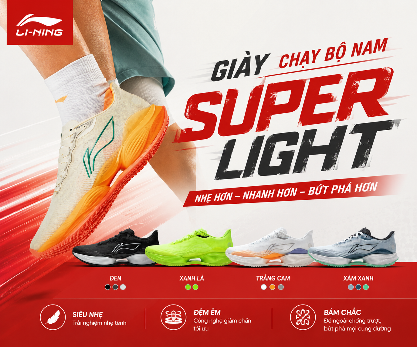 BST giày chạy bộ nam Super Light, bứt tốc trên mọi cung đường