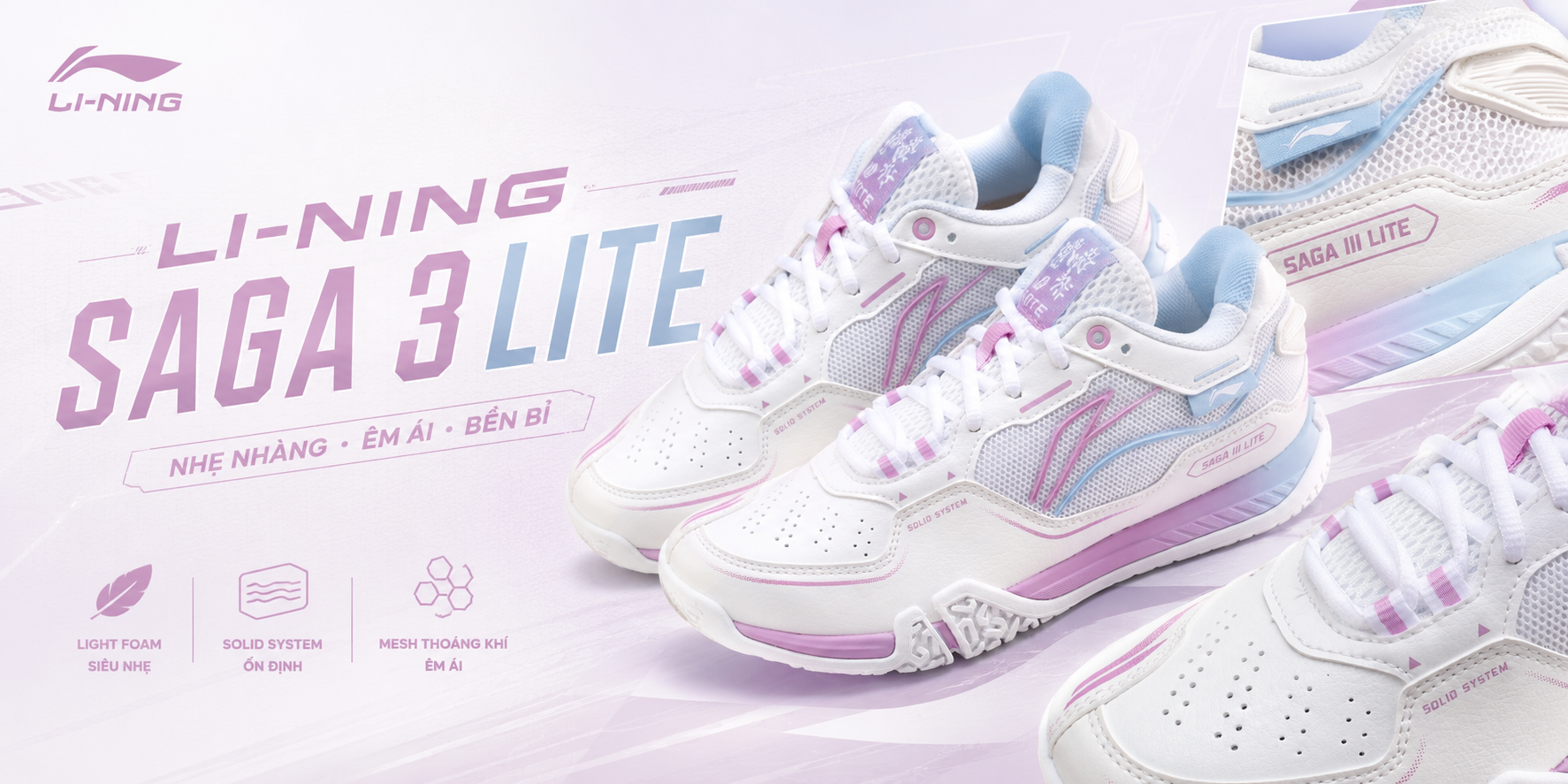 LI-NING SAGA 3 LITE P-AYTV003-1V – Giày Cầu Lông Nhẹ Êm, Linh Hoạt Và Dễ Kiểm Soát