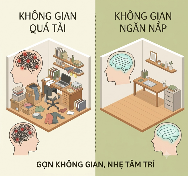 So sánh không gian quá tải và không gian ngăn nắp