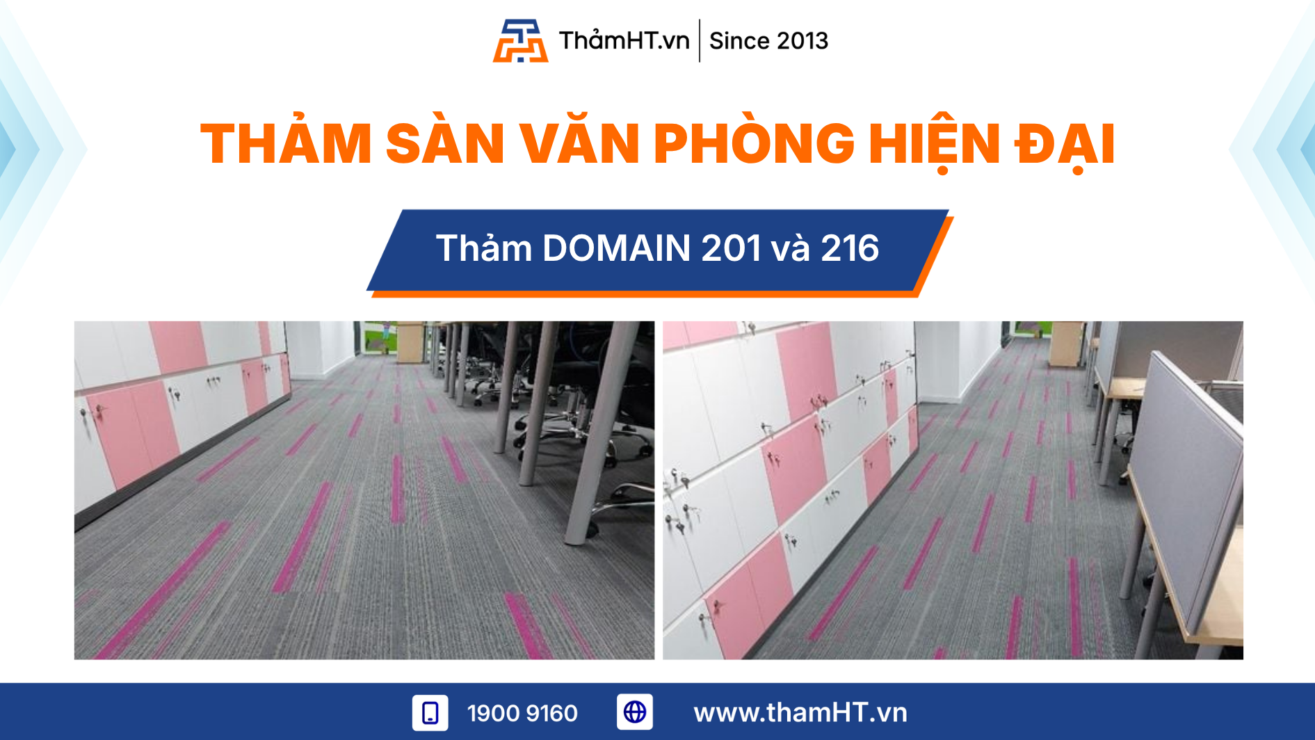 Thảm trải sàn văn phòng hiện đại - Thảm DOMAIN 201 Xám và 216 Hồng - Cải tạo văn phòng có điểm nhấn