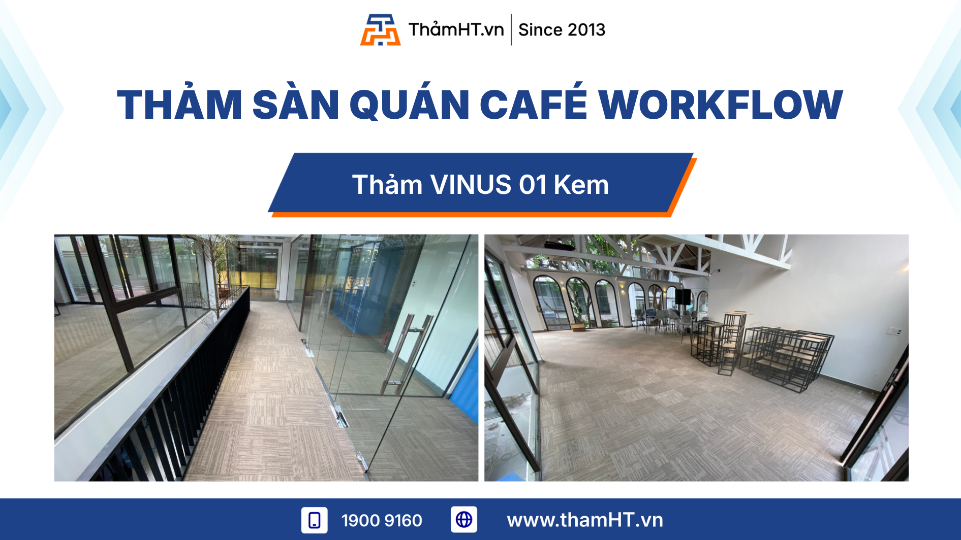 Thảm sàn quán Café Workflow - Thảm VINUS 01 Màu Kem - Tạo không gian co-working sáng tạo