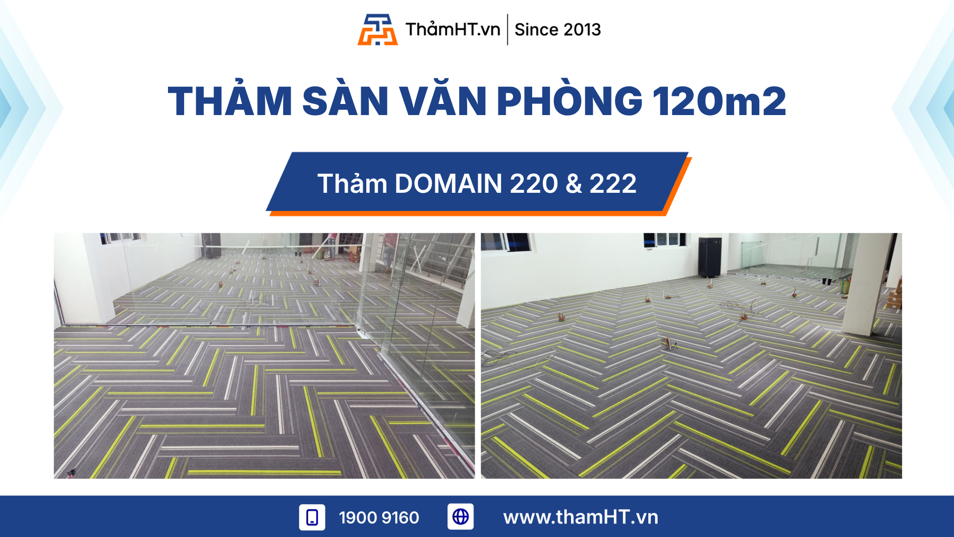 Thảm trải sàn Văn phòng diện tích 120m2 - Thảm DOMAIN 222 Xanh lá và 220 trắng - Tăng khả năng cách âm, chống ồn