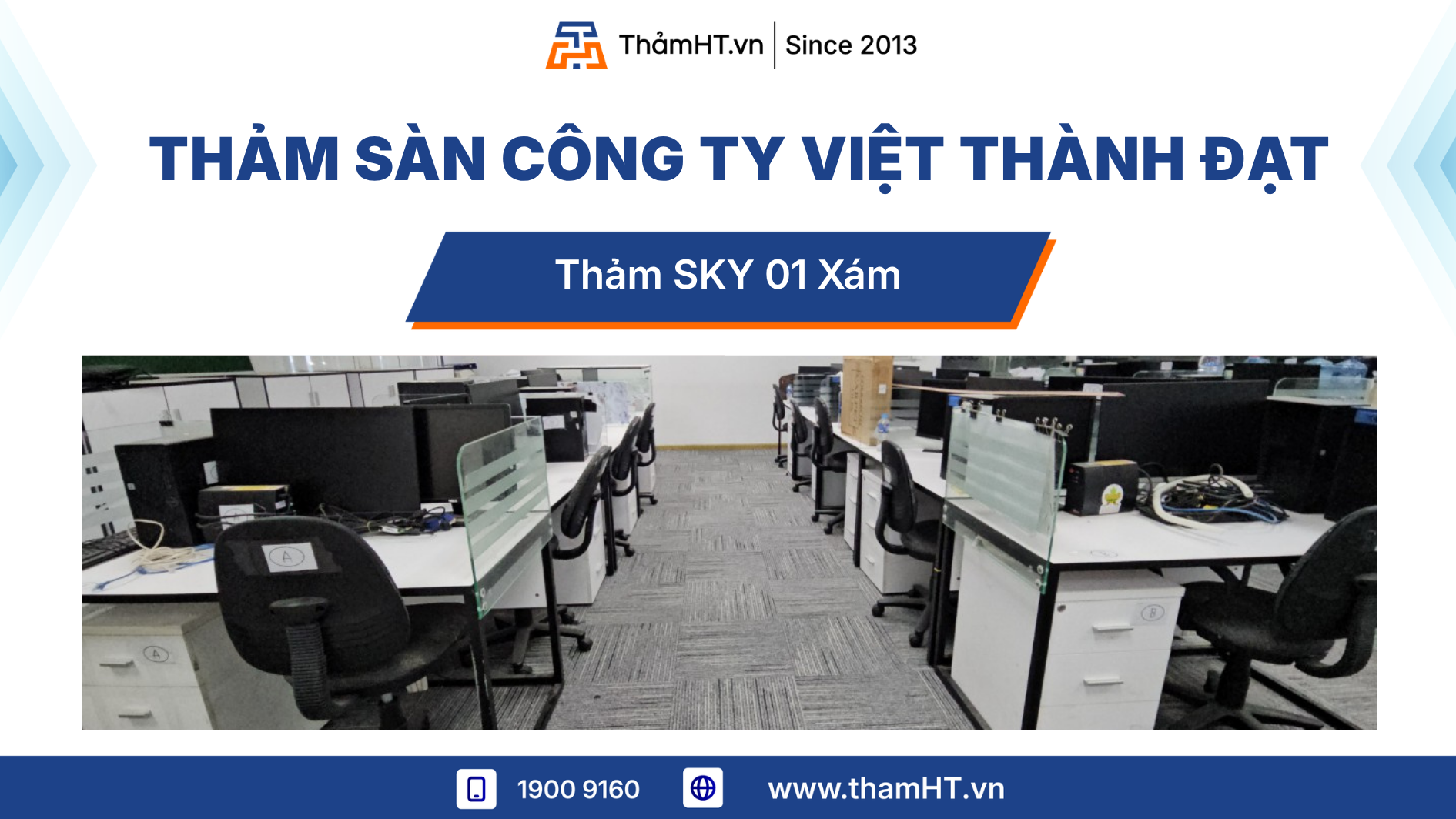 Thảm sàn công ty Việt Thành Đạt - Thảm Sky 01 Xám - Nâng cấp sàn không cần di dời nội thất