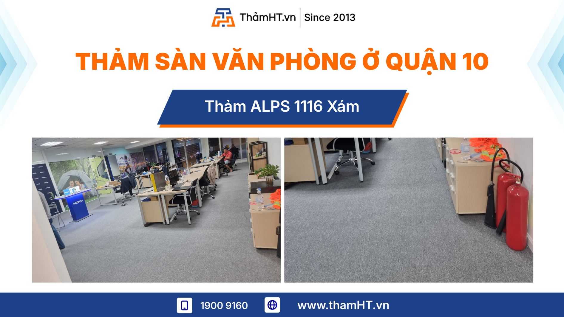 Thảm trải sàn văn phòng 120m2 ở quận 10 - Thảm ALPS 1116 Xám - Tăng khả năng tập trung cao độ