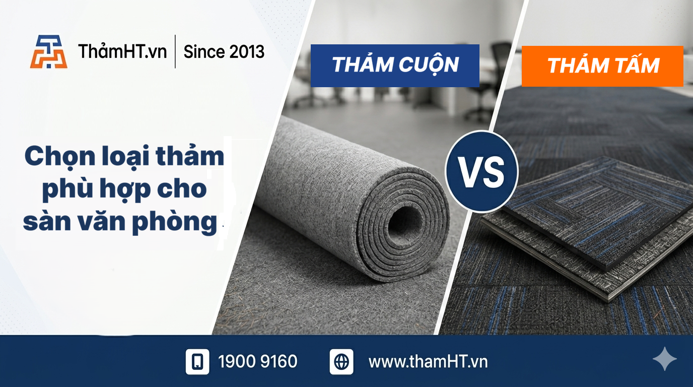 Thảm Trải Sàn Văn Phòng: Nên Chọn Thảm Cuộn Hay Thảm Tấm? Phân Biệt Chi Tiết & Cách Chọn Đúng