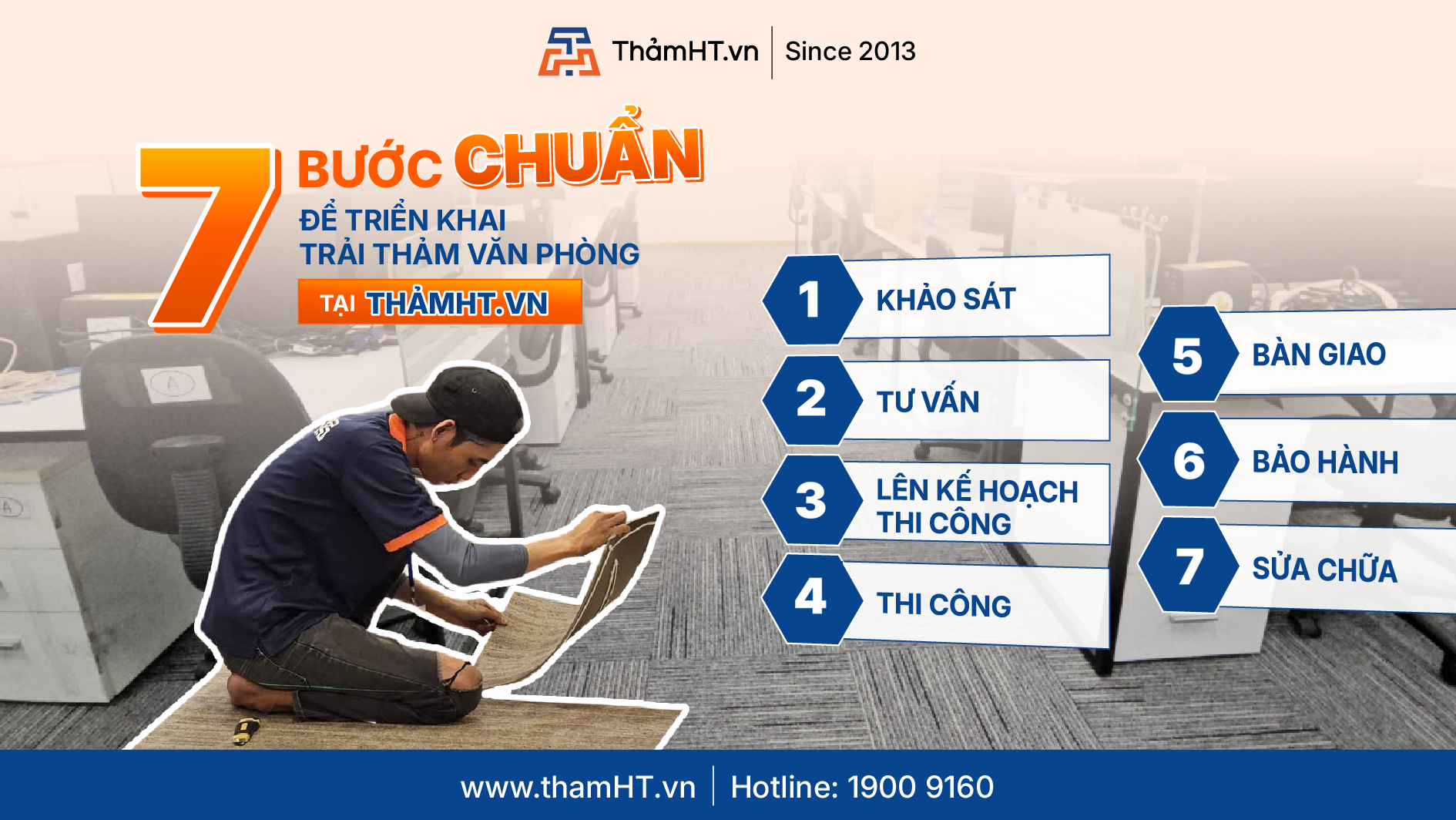 7 Bước Thi Công Chuẩn Cho Một Công Trình Thảm Văn Phòng Tại ThảmHT.vn