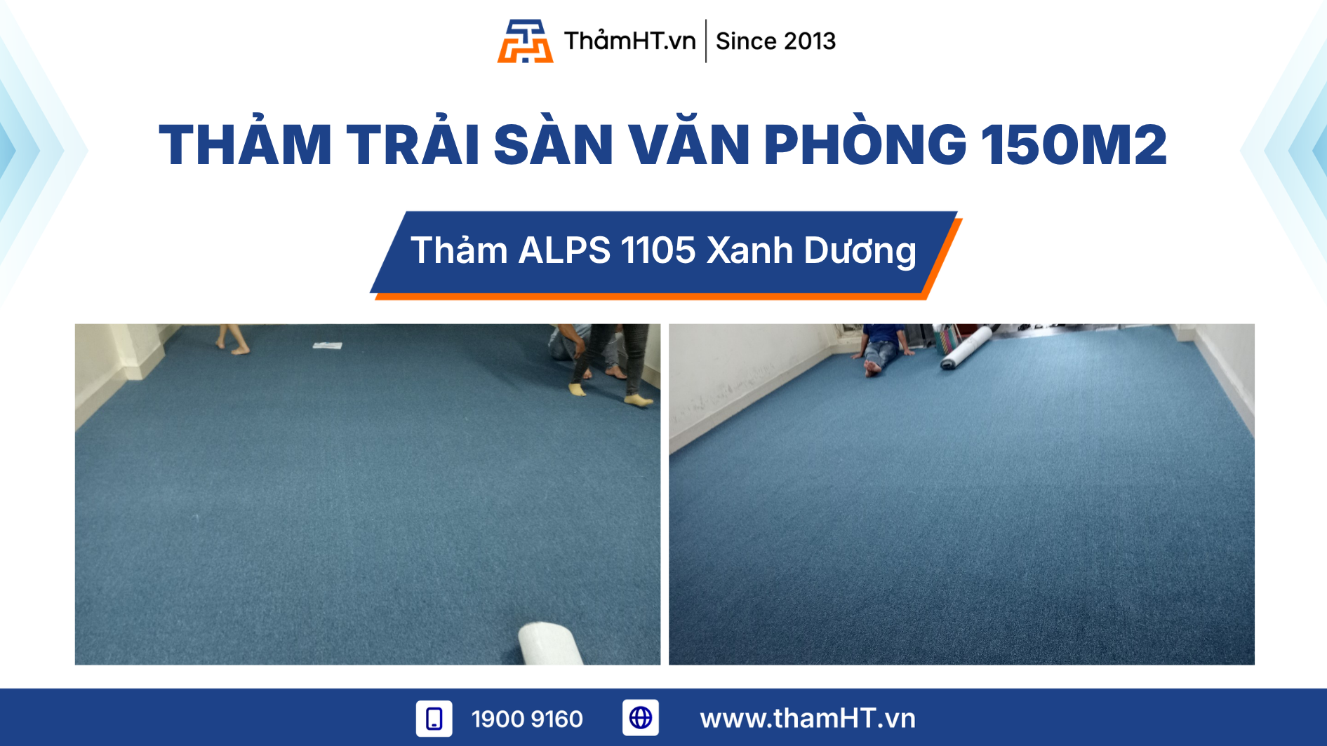 Thảm trải sàn văn phòng 150m2 - Thảm ALPS 1105 Xanh dương - Cải thiện năng suất làm việc