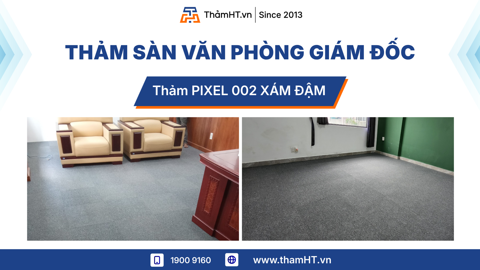 Thảm trải sàn phòng Giám đốc 30m2 - Thảm PIXEL 02 Xám đậm - Khẳng định vị thế doanh nghiệp