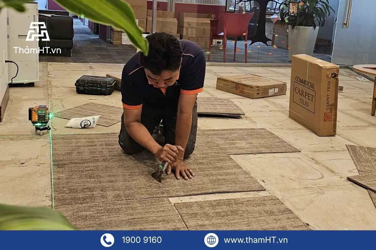 Quy Trình Thi Công Thảm Trải Sàn Văn Phòng Tiêu Chuẩn Tại ThamHT.vn