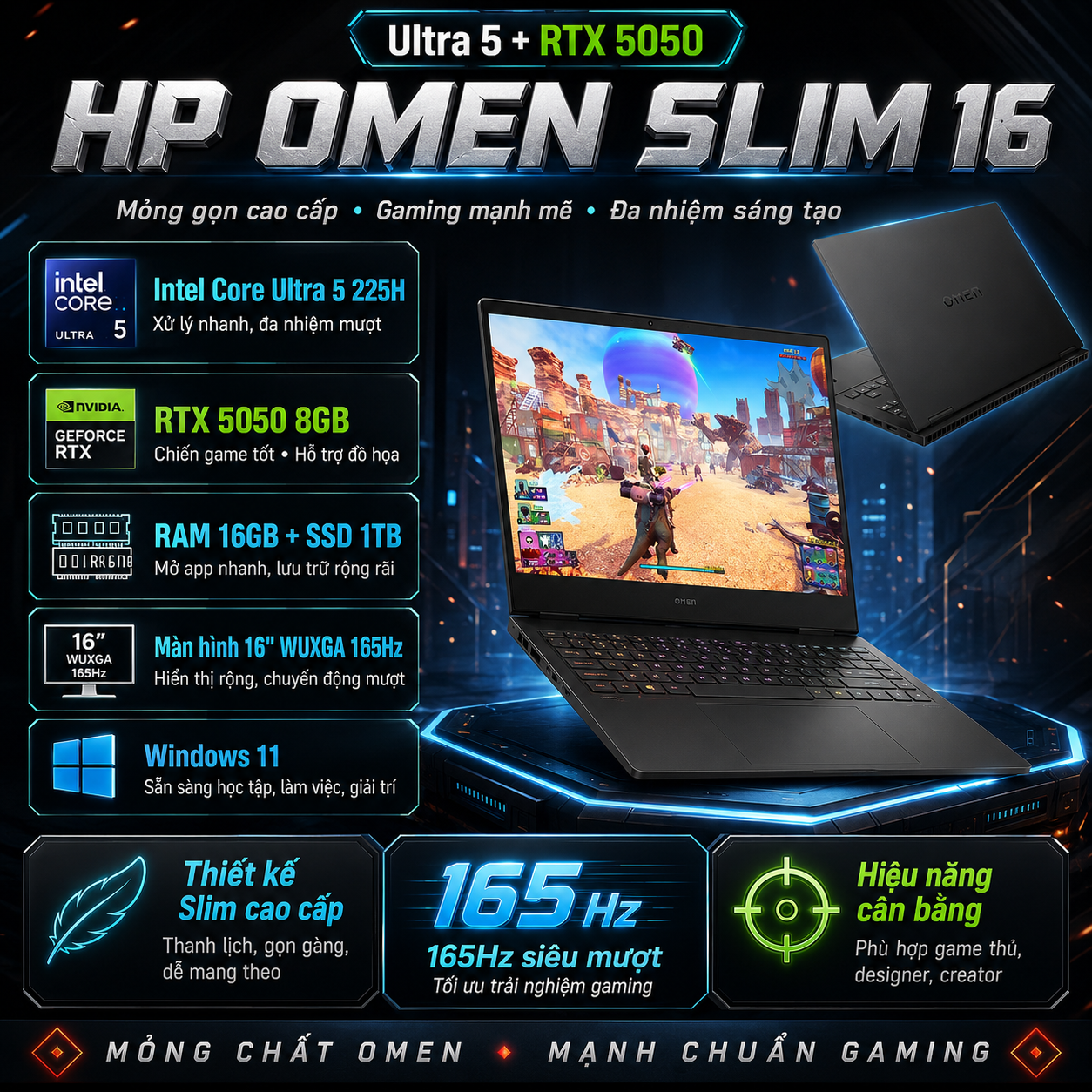Đánh Giá Chi Tiết HP OMEN Slim 16 Ultra 5/ RTX 5050 8GB