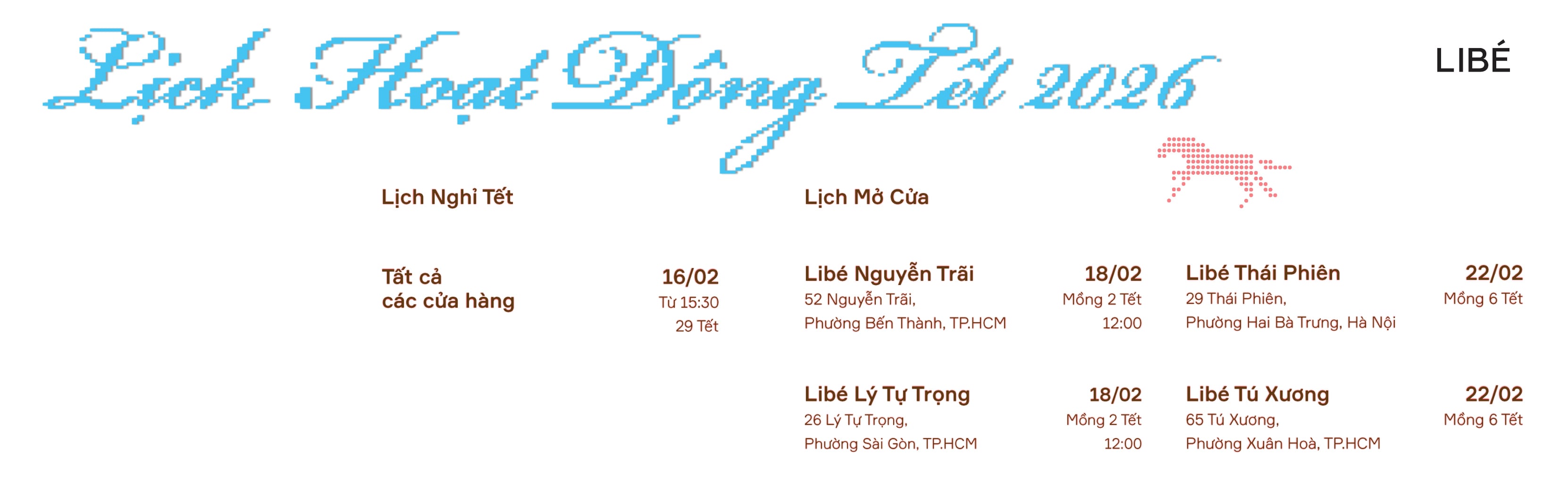 Lịch hoạt động cửa hàng