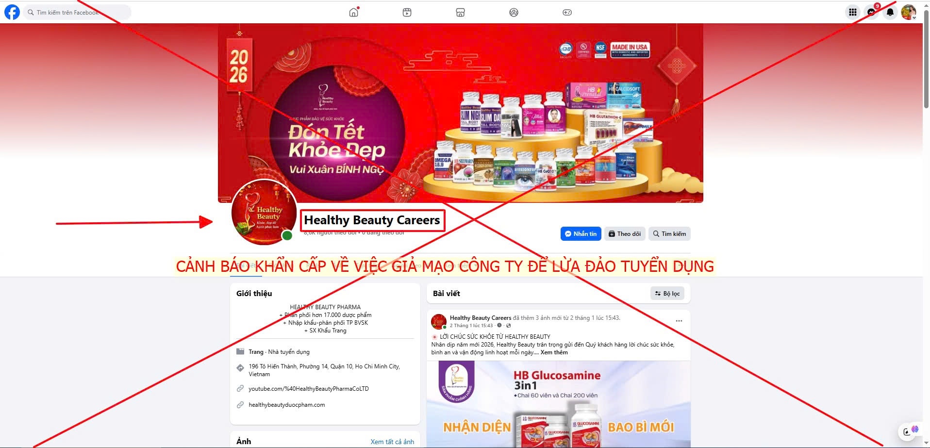 CẢNH BÁO KHẨN CẤP: GIẢ MẠO DANH NGHĨA CÔNG TY TRÁCH NHIỆM HỮU HẠN DƯỢC PHẨM HEALTHY BEAUTY ĐỂ LỪA ĐẢO TUYỂN DỤNG